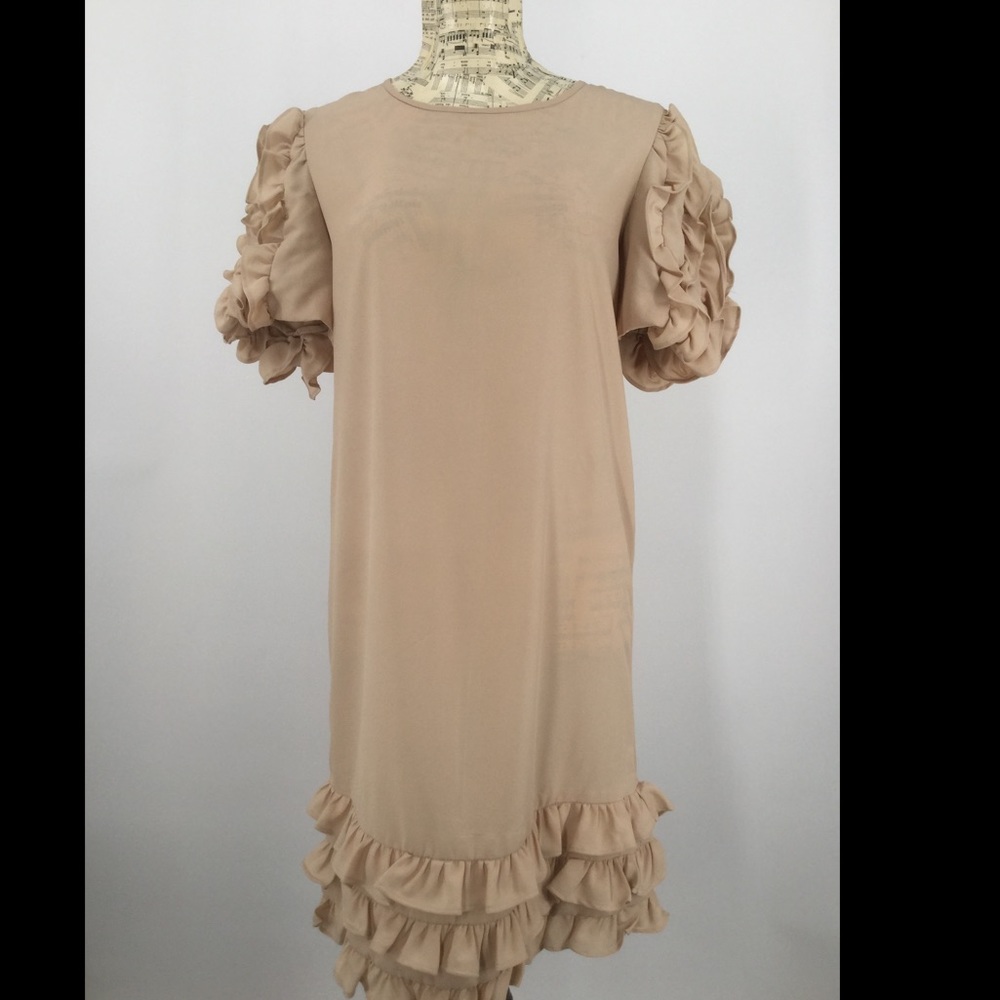 Whitney Eve Size 4 Beige Midi Ruffle Dress